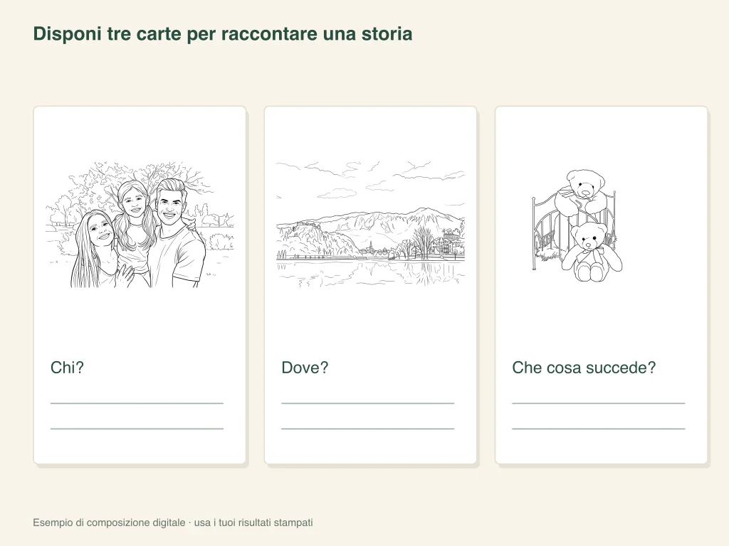 Tre carte per raccontare una storia: esempio di attività su carta