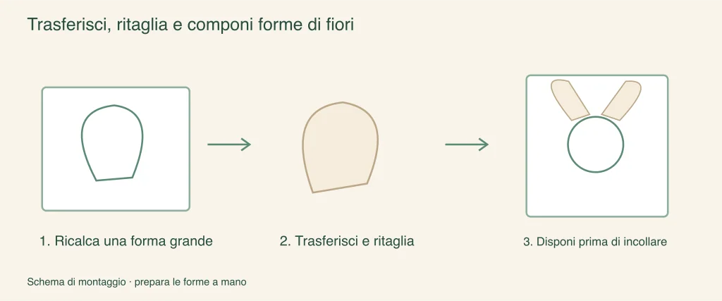 Trasferisci, taglia e assembla forme di fiori: passaggi di assemblaggio illustrati