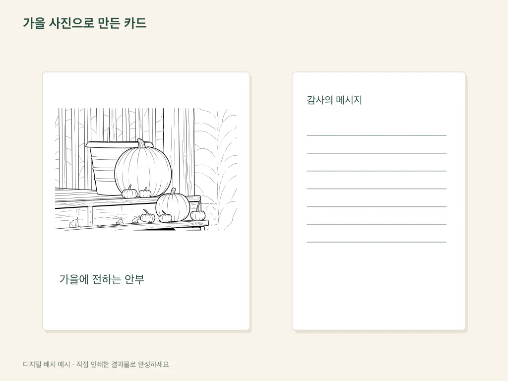 가을 사진 카드의 종이 활동 배치 예시