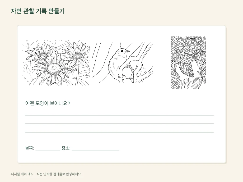 자연 관찰 기록지를 만드는 종이 활동 구성 예시