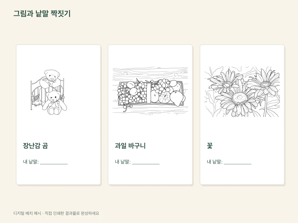 그림과 낱말을 짝지은 종이 활동 배치 예시