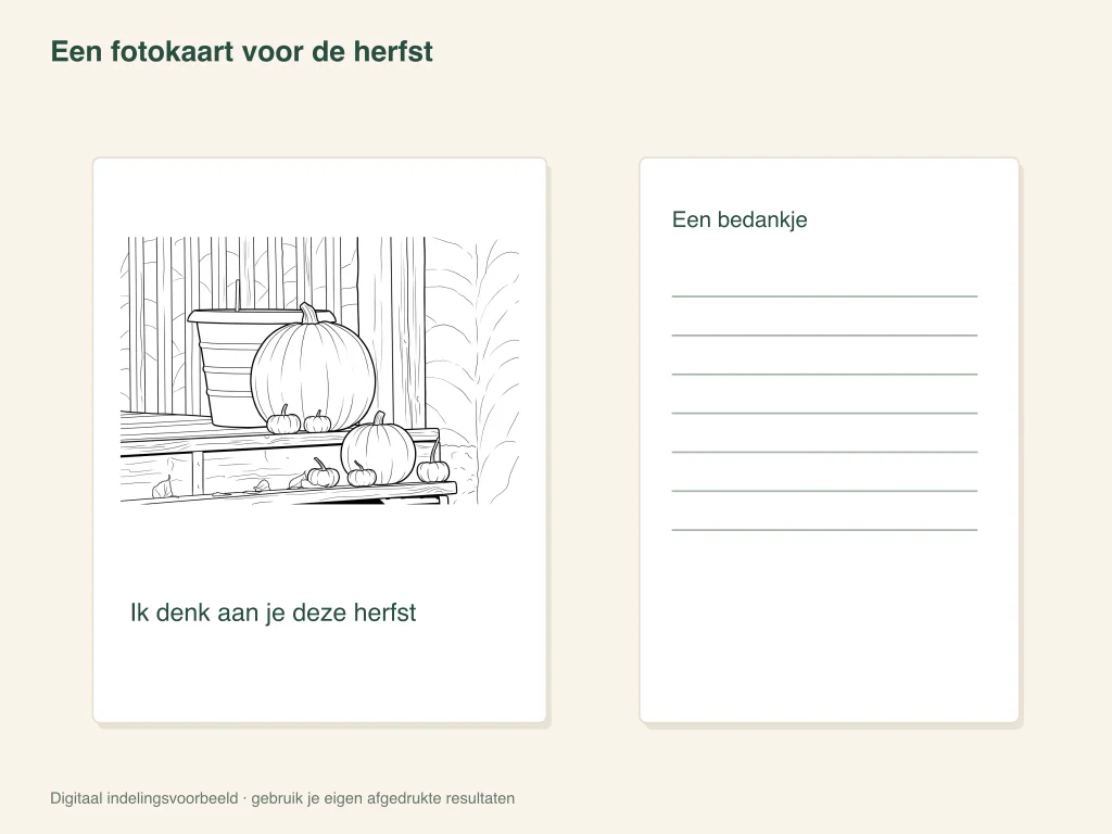 Een herfstfotowenskaart: lay-out van papieren activiteiten