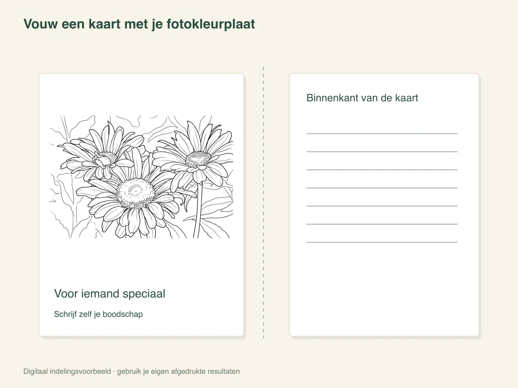 Vouw een wenskaart met fotokleuren: lay-out voor papieren activiteiten