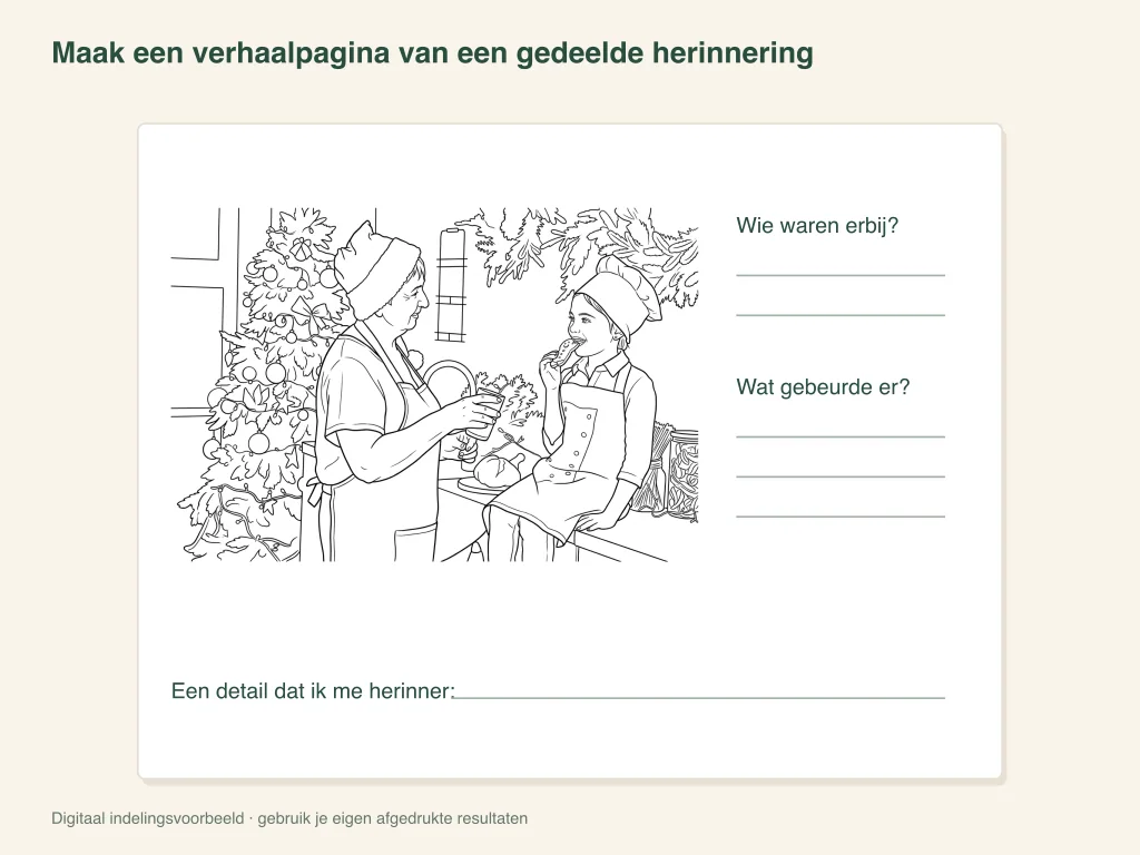 Een papieren indeling voor een verhaalpagina bij een gedeelde herinnering