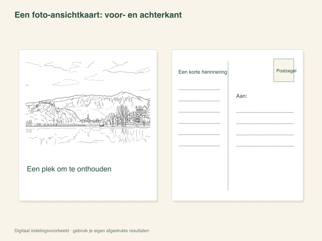 Voor- en achterkant van een fotokaart: voorbeeld voor de papieractiviteit