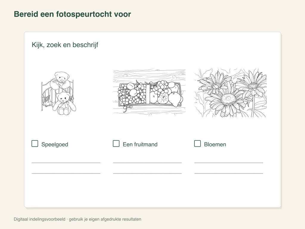 Een speurtocht met fotohints: voorbeeld voor de papieractiviteit