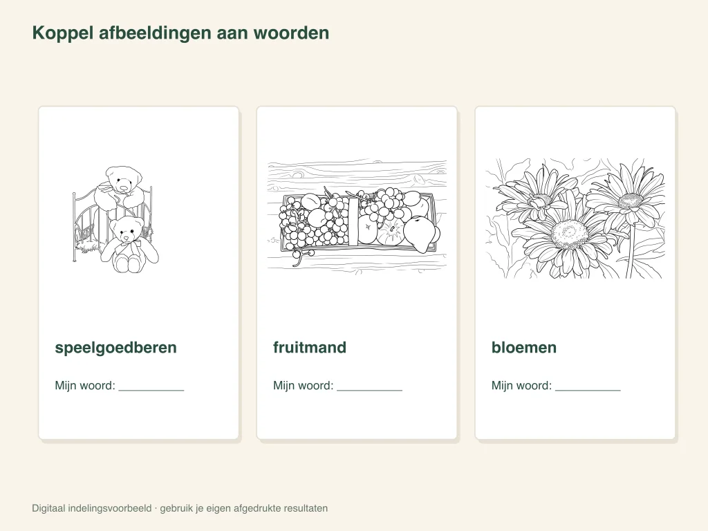 Koppel afbeeldingen met woorden: lay-out van papieren activiteiten