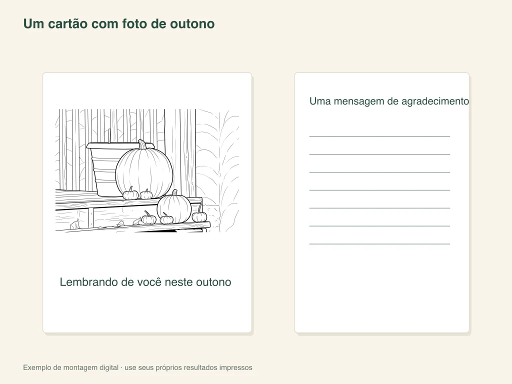 Um cartão comemorativo com foto de outono: layout de atividades em papel