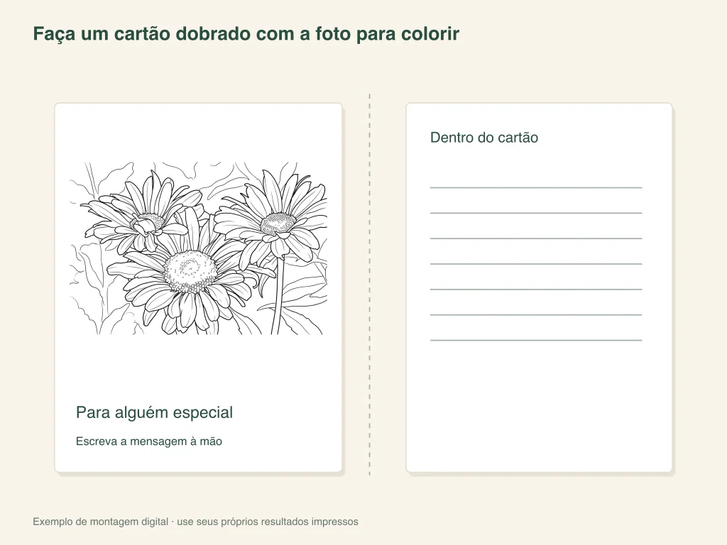 Dobre um cartão comemorativo com foto para colorir: layout de atividade em papel