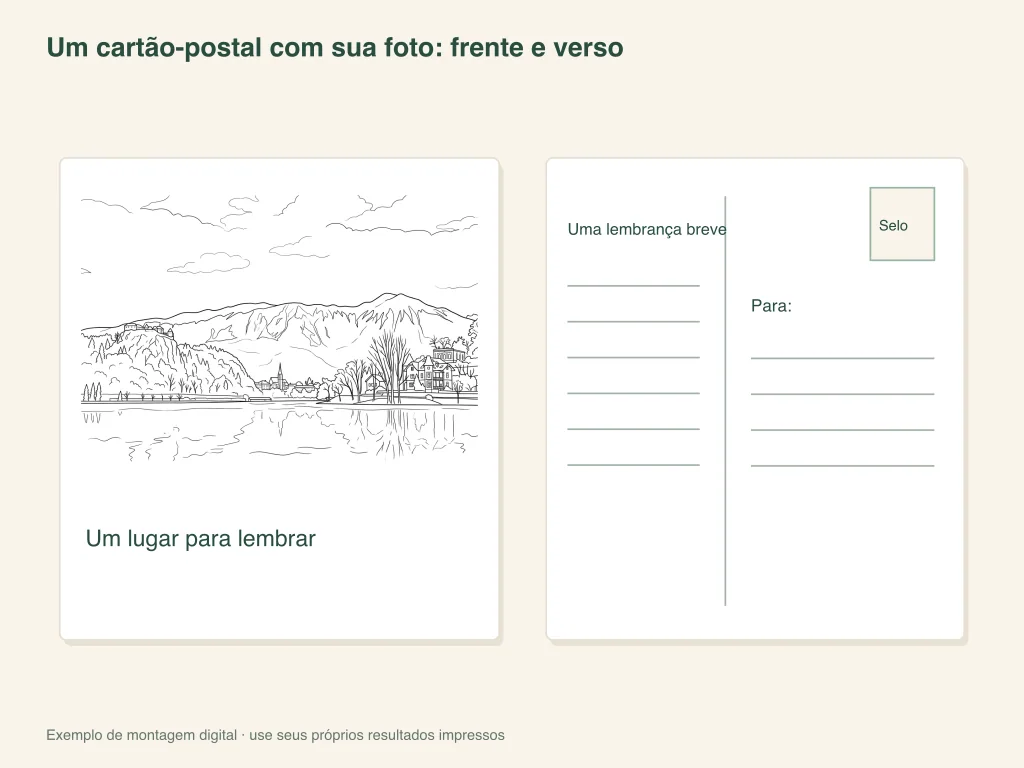 Frente e verso de um cartão-postal com foto: organização da atividade em papel