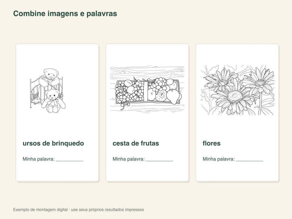 Combine imagens com palavras: layout de atividade em papel