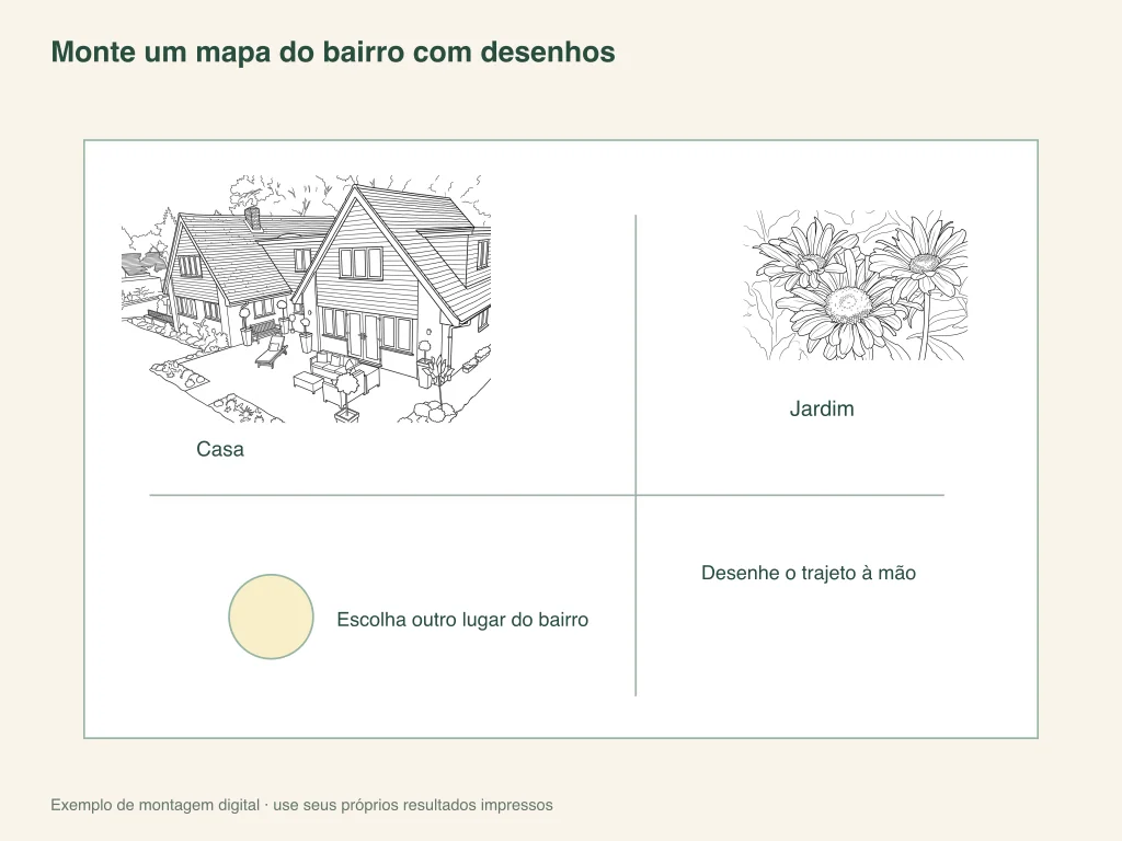 Organize um mapa ilustrado da vizinhança: layout de atividades em papel