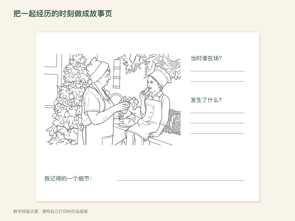 把共同经历做成故事页的纸面活动排版示意