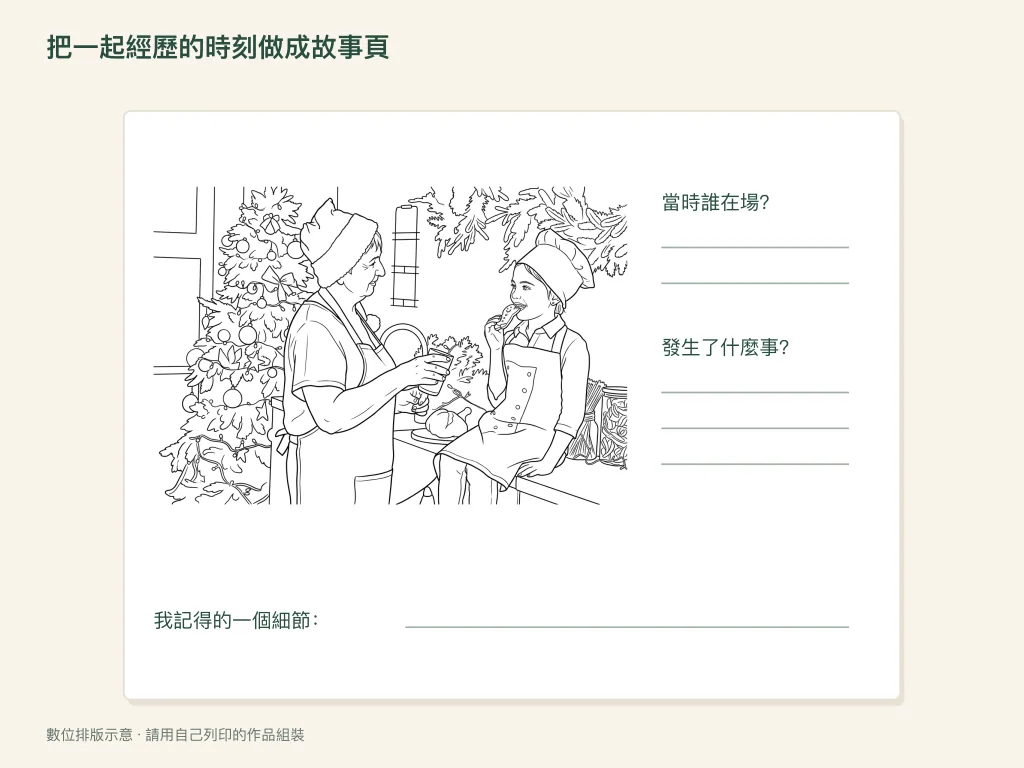 把共同經歷做成故事頁的紙面活動排版示意