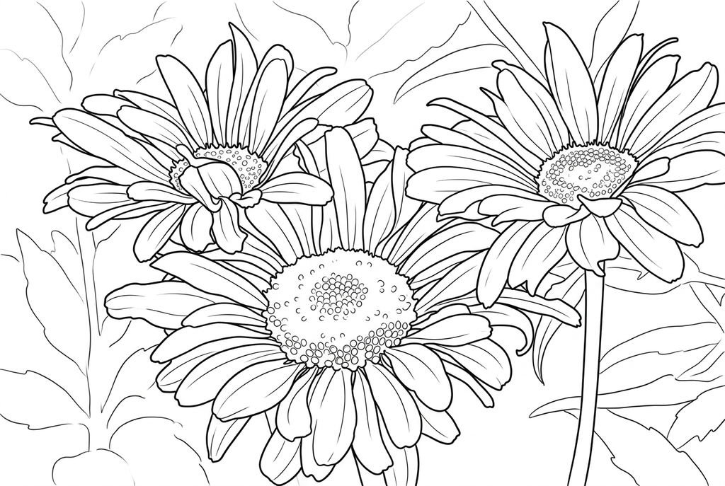 Classic · Detailed detail · Standard lines · Keep background drawing of three flowers