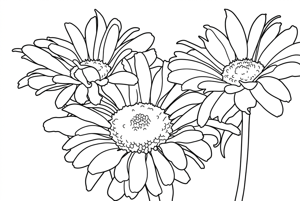 Classic · Medium detail · Standard lines · Simplify background drawing of three flowers