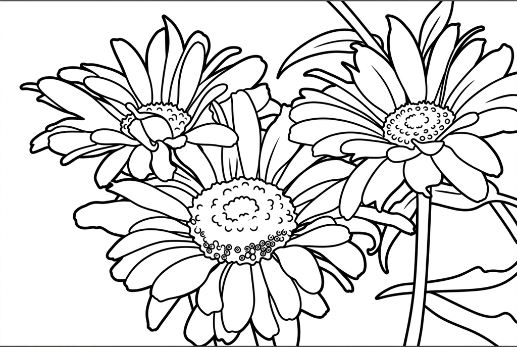 Real comic simple AI drawing of three flowers