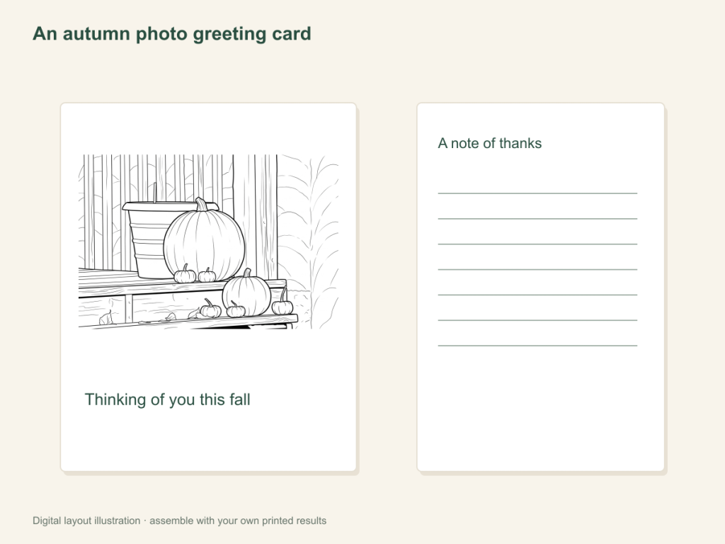 An autumn photo greeting card: paper activity layout