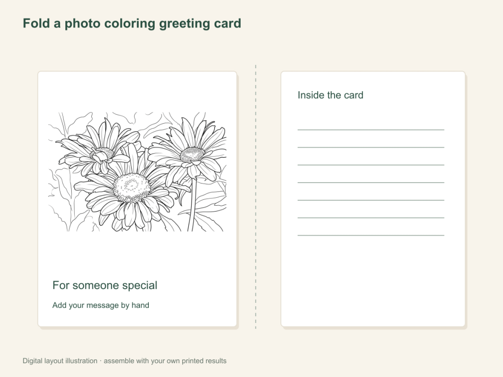 Fold a photo coloring greeting card: paper activity layout