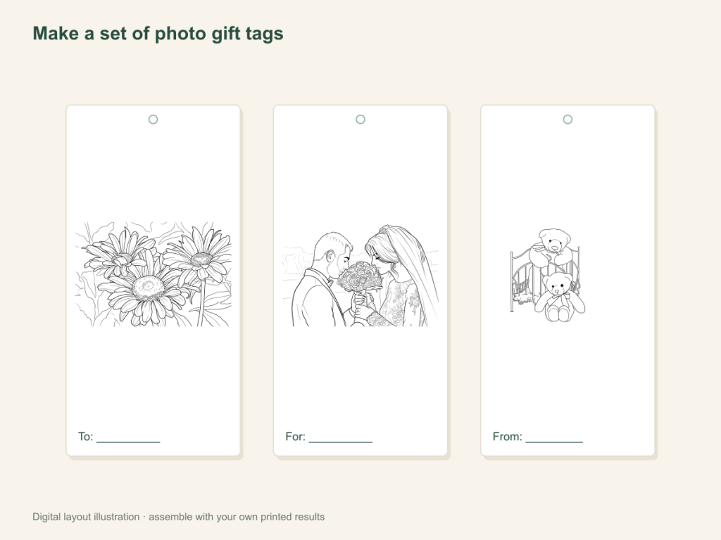 Make a set of photo gift tags: paper activity layout