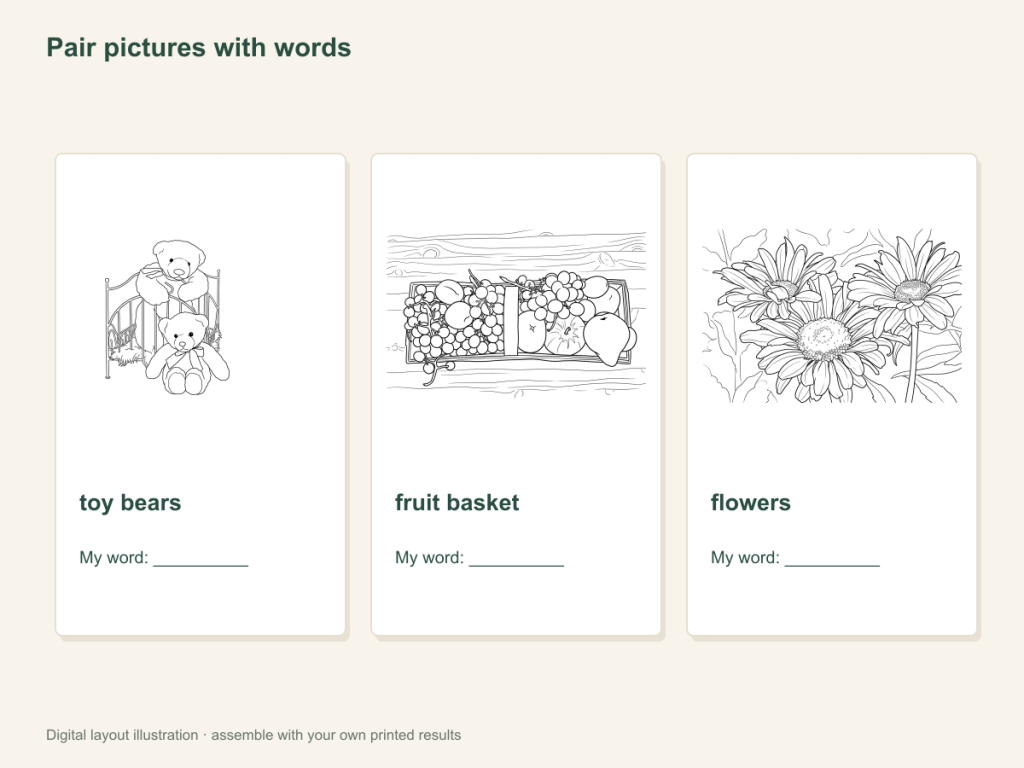 Pair pictures with words: paper activity layout