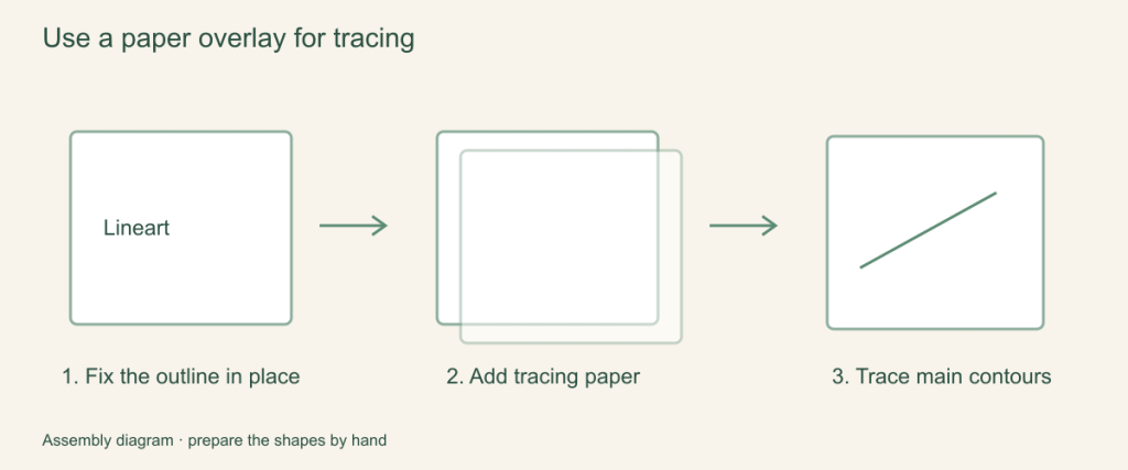 Use a paper overlay for tracing: illustrated assembly steps