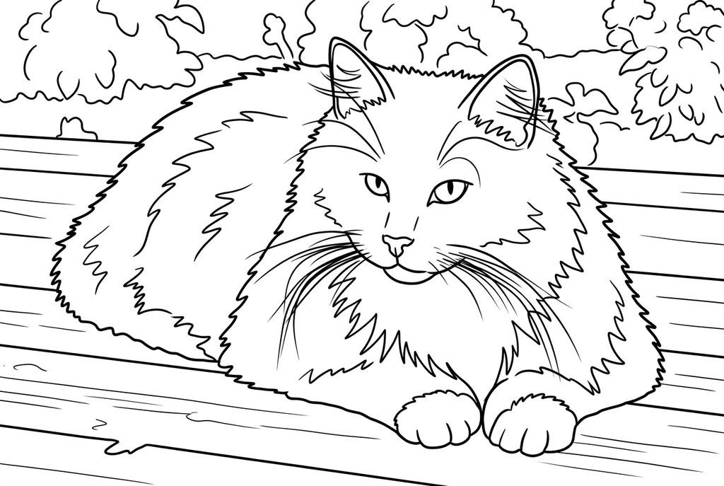 Real Simple AI drawing of the resting cat, grouping the chest and coat into broad tufts