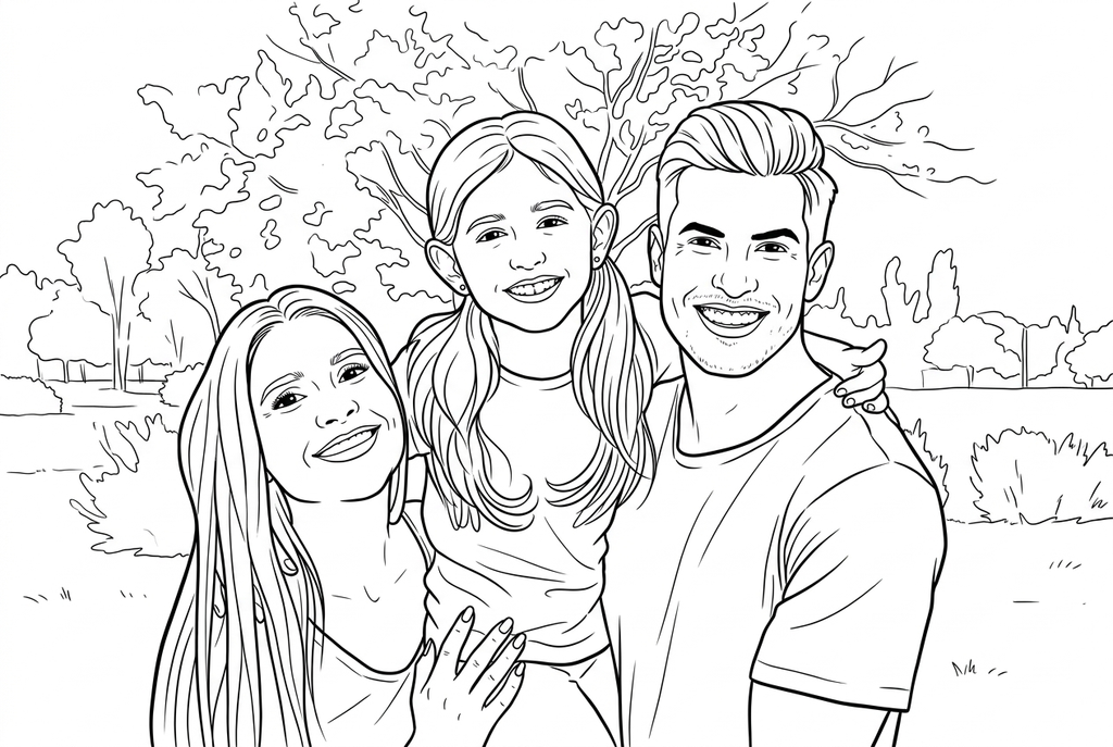 AI outlines of a family of three