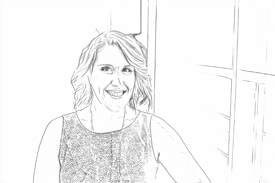 Real Free outlines of the smiling portrait, including fine blouse texture and window edges