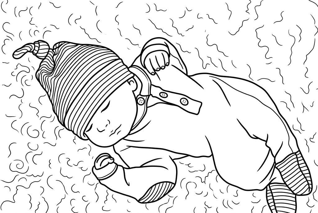 Real kawaii simple AI drawing of a sleeping baby