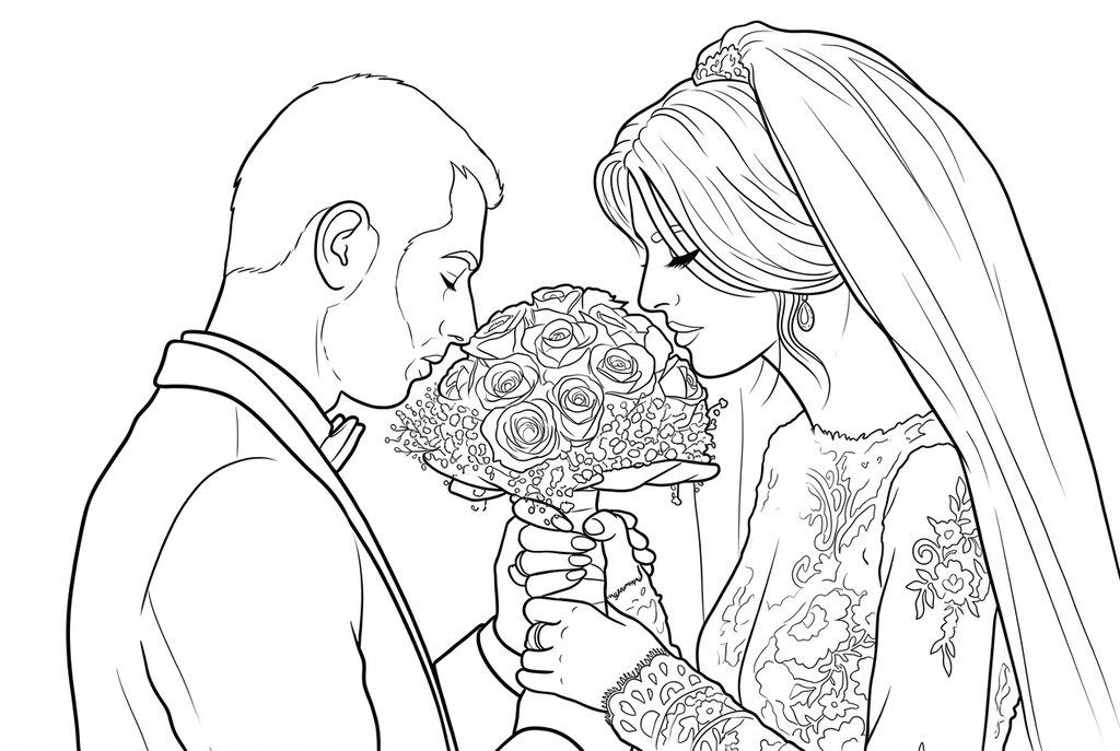Classic · Detailed detail · Bold lines · Keep background drawing of a wedding couple