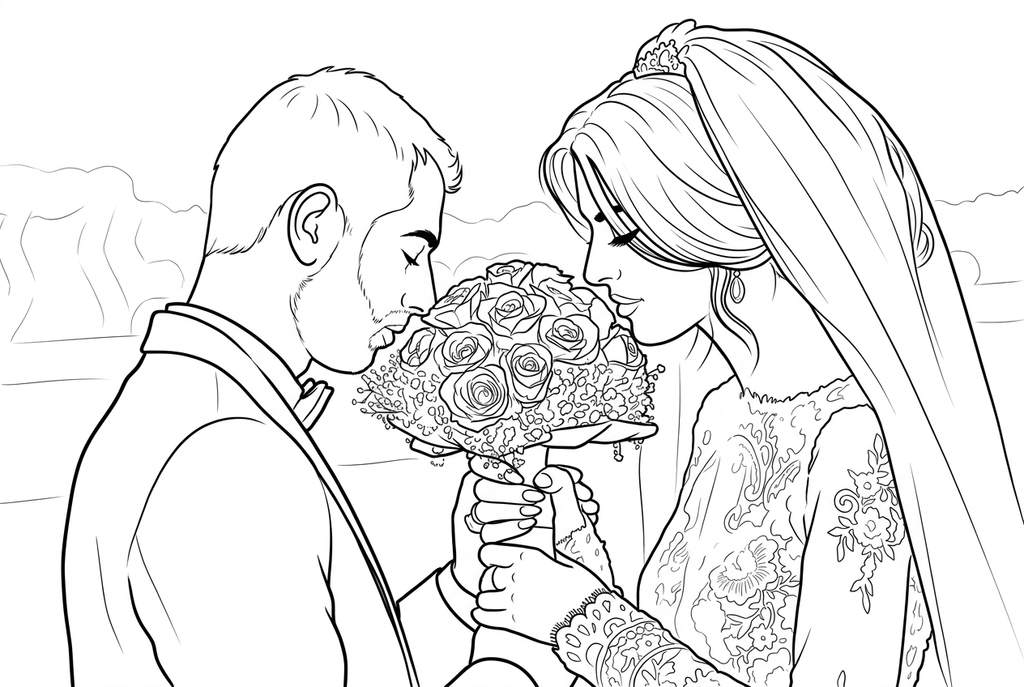 AI outlines of a wedding couple