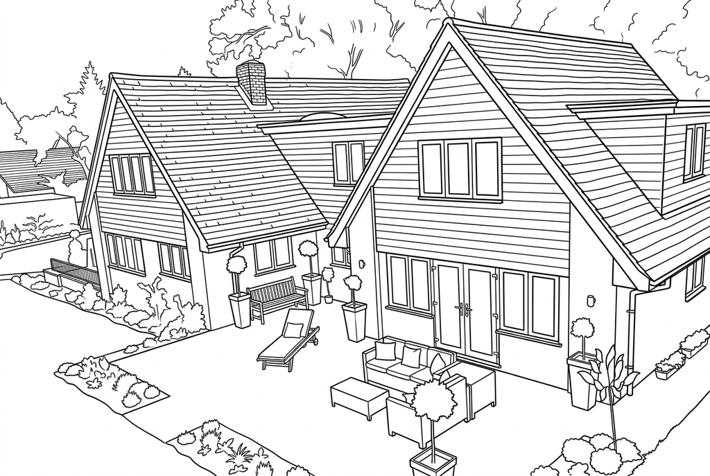 AI outlines of a house and courtyard
