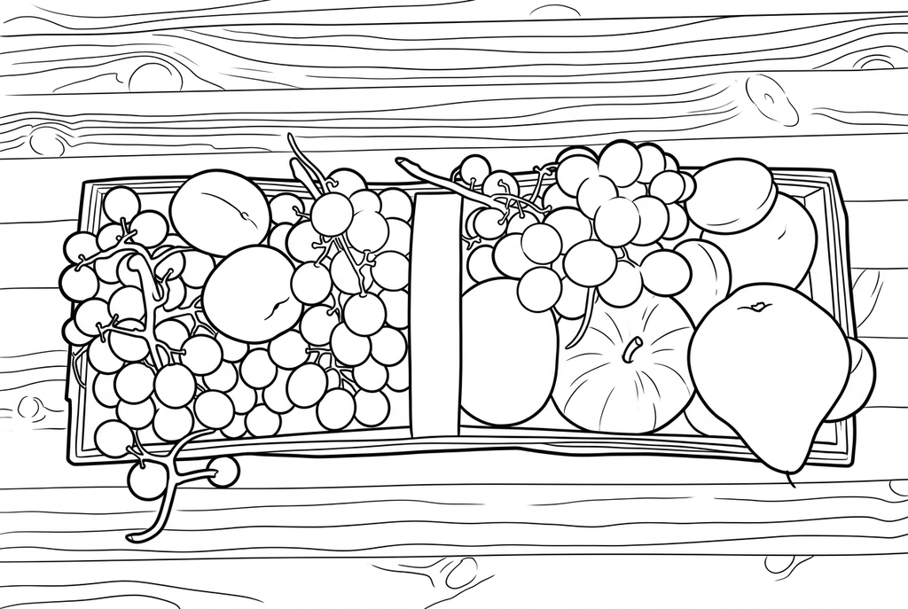 Classic · Medium detail · Bold lines · Keep background drawing of a mixed fruit basket