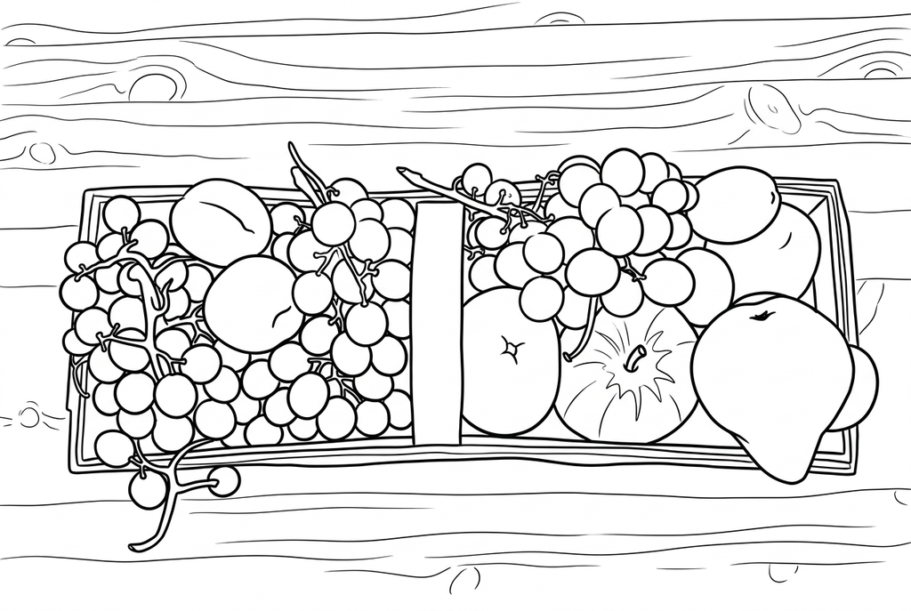 Classic · Medium detail · Standard lines · Keep background drawing of a mixed fruit basket