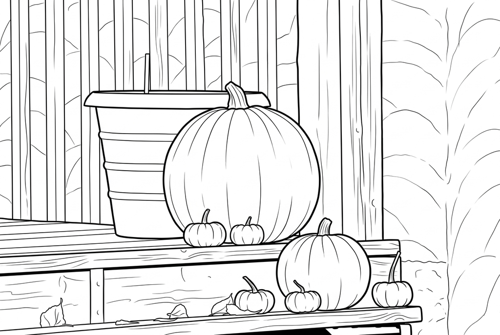 Classic · Medium detail · Bold lines · Keep background drawing of porch pumpkins
