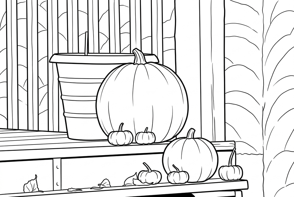 Real comic medium AI drawing of porch pumpkins